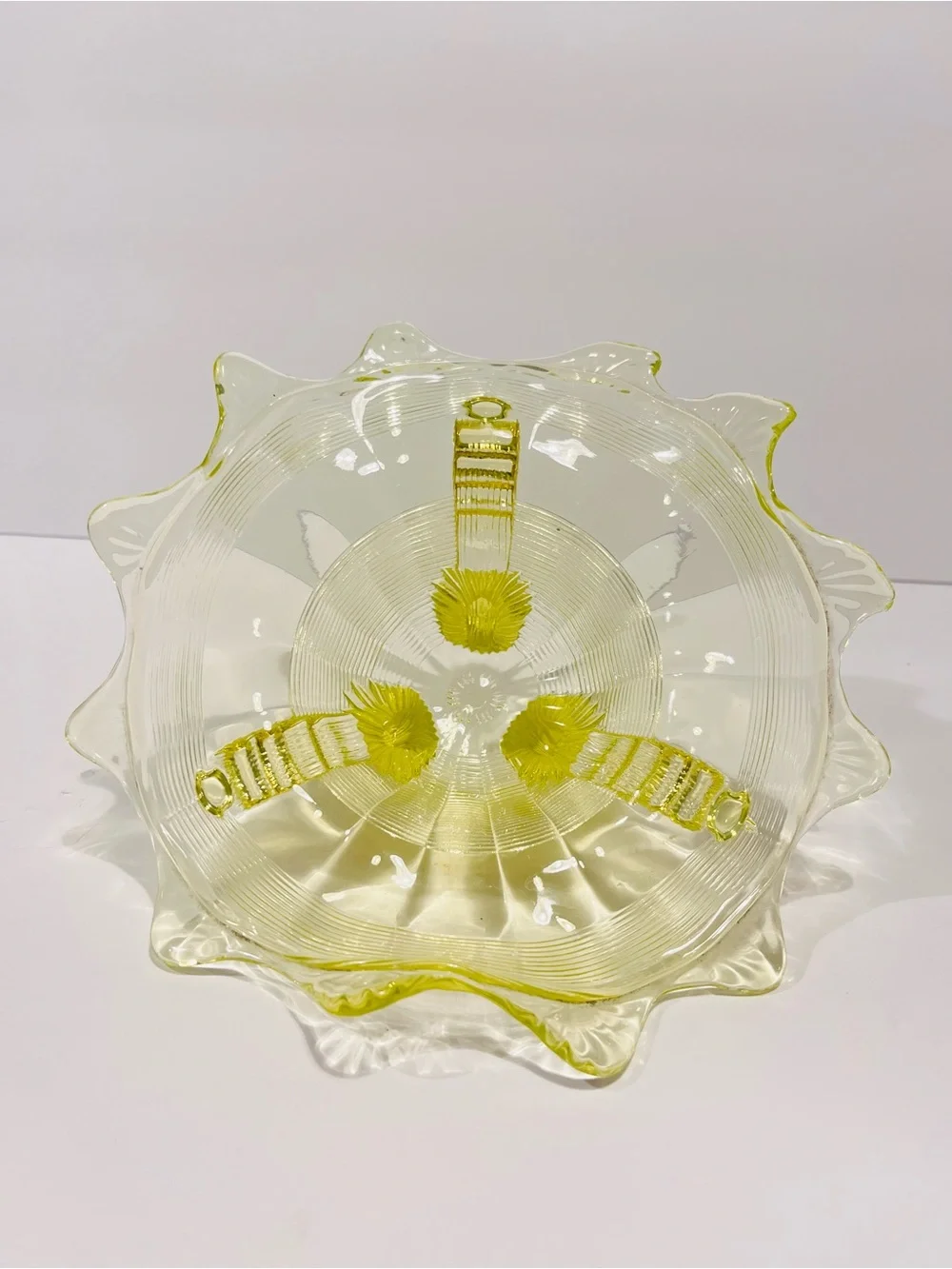 Antique 1890’s Northwood Vaseline Glass Fluted Scrolls Yellow Uranium Glass Bowl